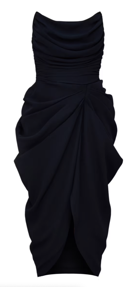 Pretty Little Thing - Black Chiffon Corset Bandeau Draped Midi Dress