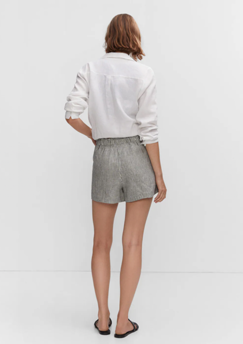 Mango - Light Grey Linen Shorts with Drawstring
