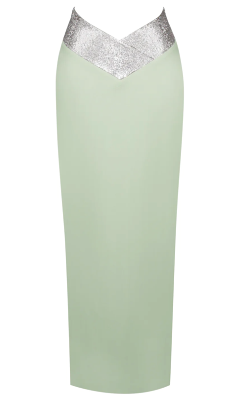 Miss Circle Uriel Mint Pencil Skirt with Crystal Waist Trim