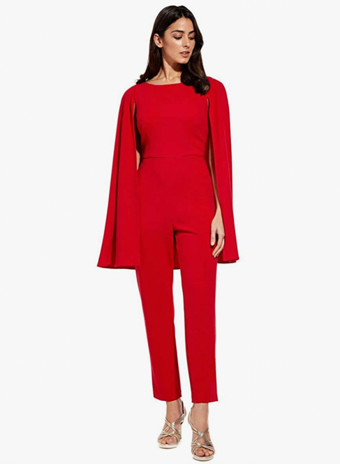 Adrianna Papell - Red Knit Crepe Cape Jumpsuit