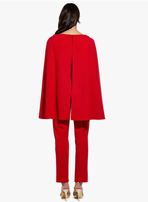 Adrianna Papell - Red Knit Crepe Cape Jumpsuit